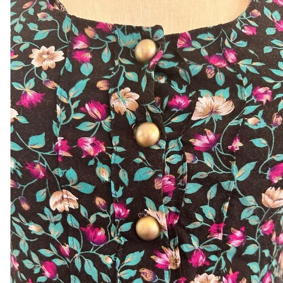 VTG 90s Friends Floral Babydoll Dress Sleeveless Tie-Back Cotton Sz XS - Picture 4 of 5